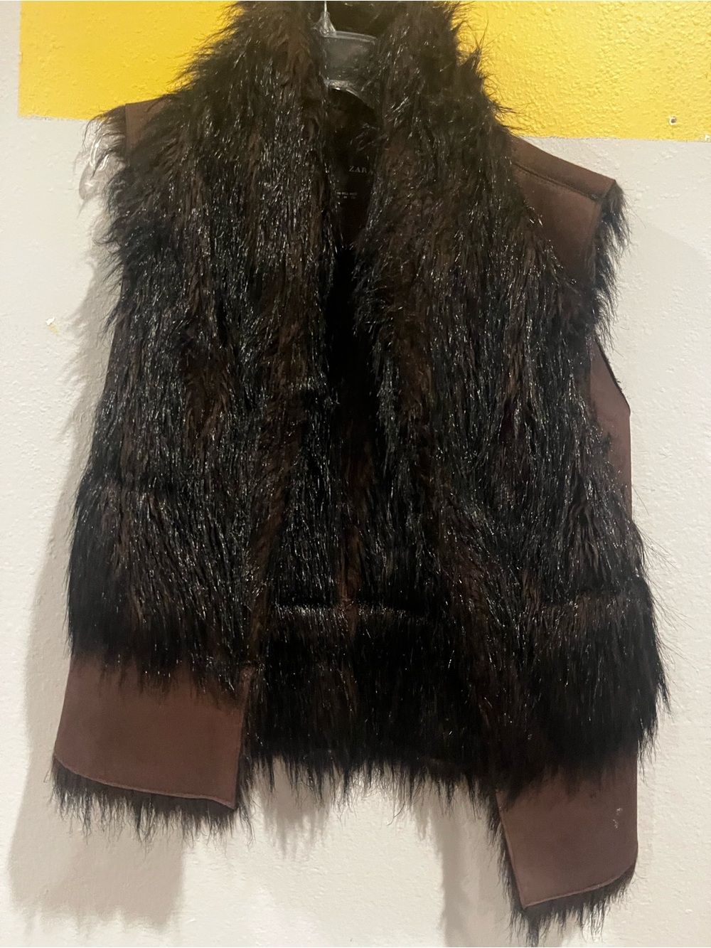 Zara Black and Brown Faux Fur Vest